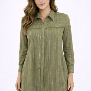 by Anthropologie Women's Green/Metallic Weekender Shirtdress - Size S